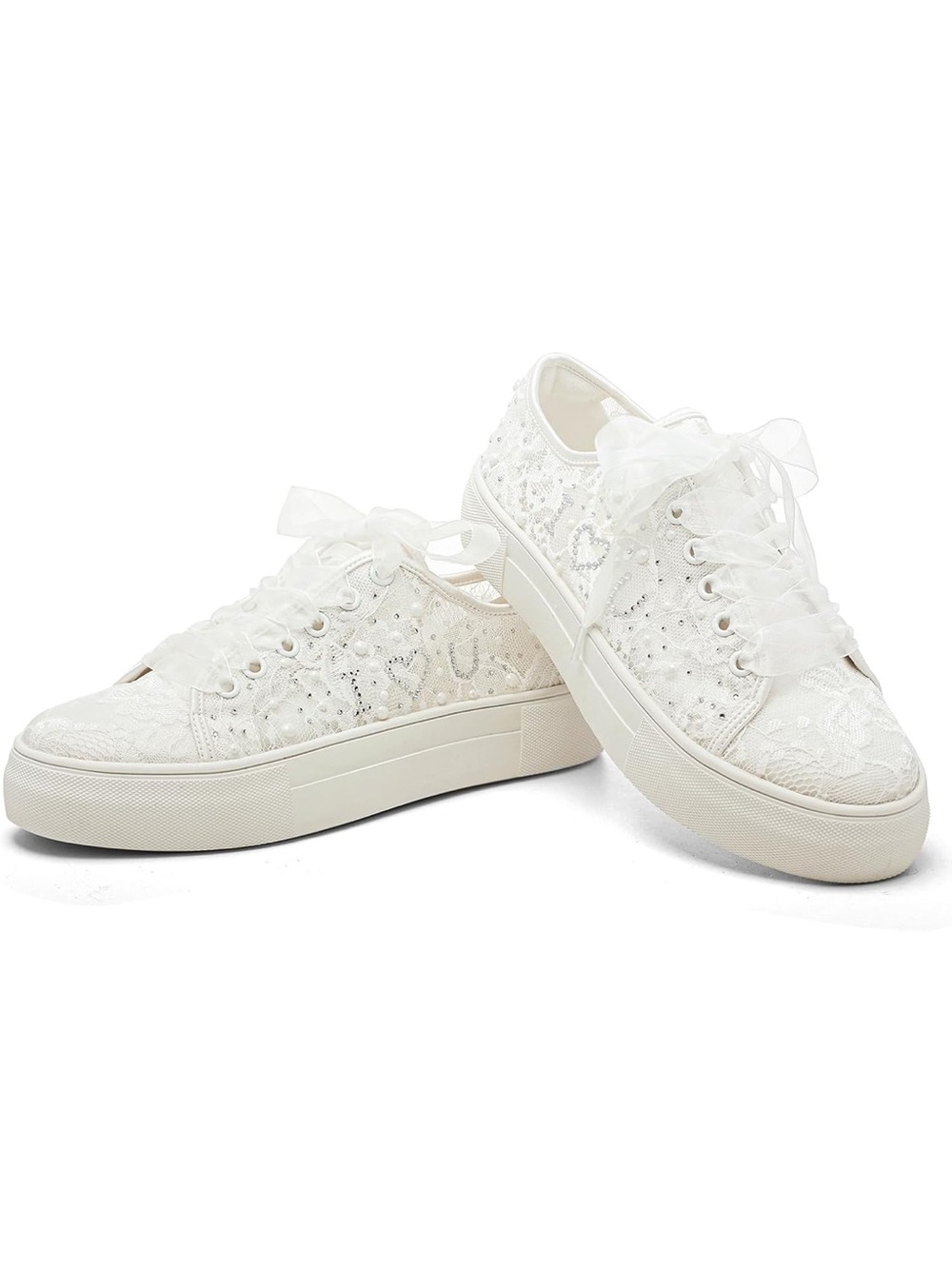 Women's White Lace Platform Sneakers